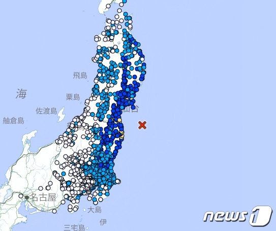일본 후쿠시마현 앞바다에서 규모 6.0 지진이 관측됐다. (일본 기상청 갈무리)