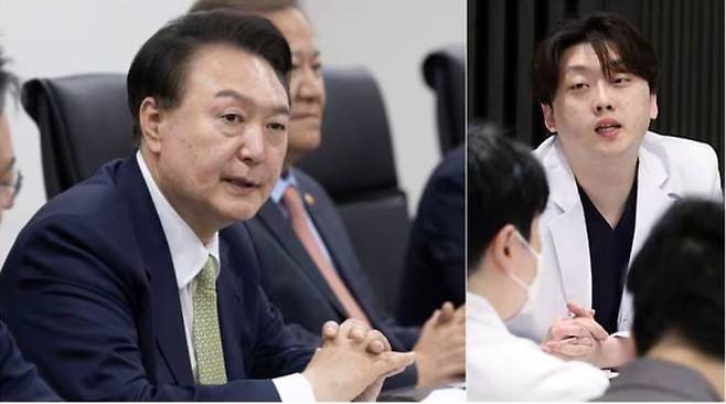 윤석열 대통령(왼쪽)과 박단 대전협 비대위원장/조선DB