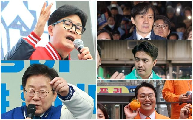 한동훈 국민의힘 비상대책위원장, 이재명 더불어민주당 대표, 조국 조국혁신당 대표, 오영환 새로운미래 총괄상임선거대책위원장, 천하람 개혁신당 총괄선거대책위원장 ⓒ뉴시스