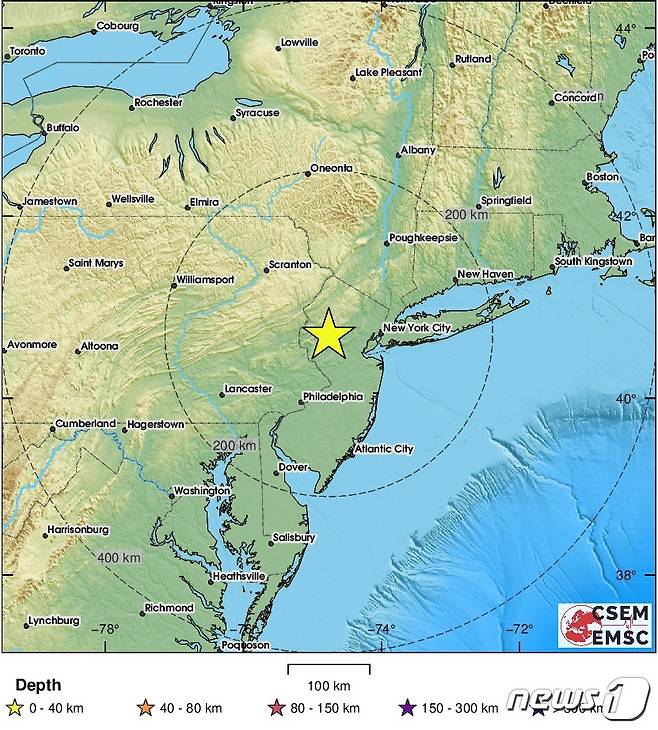 뉴저지에서 규모 5.1 지진이 발생했다. <출처=EMSC>