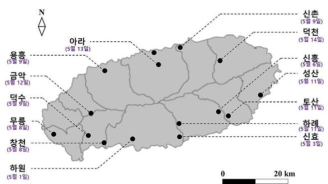 노지 감귤 주산지 14곳 조사 위치