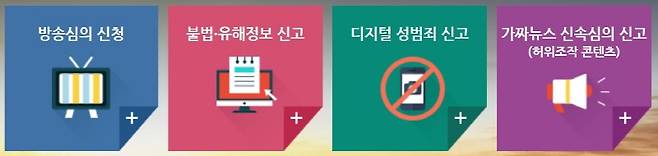 ▲ 방심위 홈페이지 갈무리. 가짜뉴스 신속심의 신고 배너를 통해 들어온 민원은 '신속심의 리스트'에 상정된다.