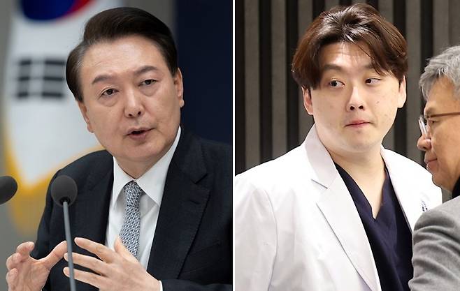 윤석열 대통령과 박단 대한전공의협의회 비상대책위원회 위원장 (서울=연합뉴스) photo@yna.co.kr