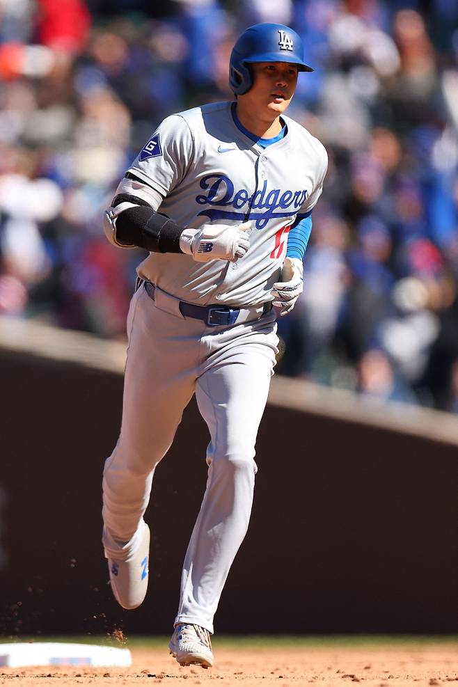 6일 시카고 컵스전에서 2점 홈런포를 터뜨린 로스앤젤레스 오타니 쇼헤이. AFP=연합뉴스