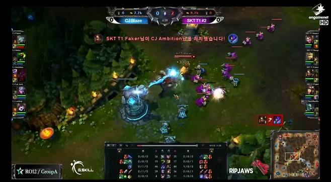 사진은 '페이커' 이상혁이 '앰비션' 강찬용을 상대로 솔로킬을 달성하는 모습. /사진=온게임넷 유튜브 영상 갈무리