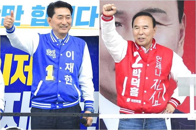 4·10총선 더불어민주당 이재한 후보(왼쪽)와 국민의힘 박덕흠 후보 /뉴스1
