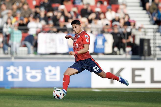 김천 상무 공격수 정치인. /사진=한국프로축구연맹