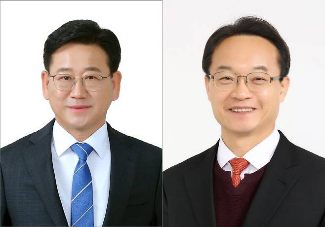 경남 김해을에 출마한 김정호 더불어민주당 후보(왼쪽)와 조해진 국민의힘 후보. (사진=중앙선거관리위원회)