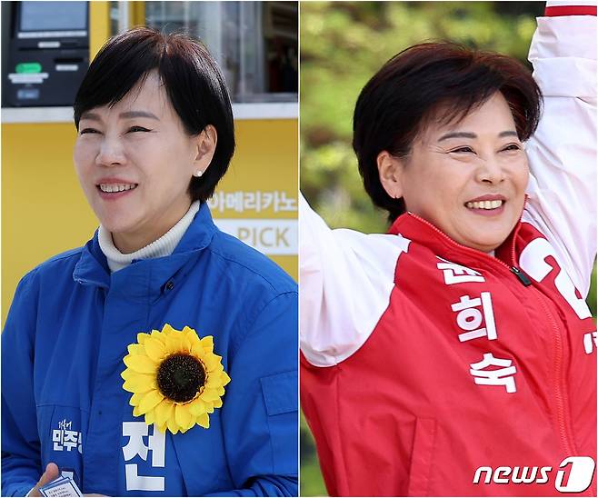 전현희 더불어민주당 중·성동갑 후보(왼쪽)와 윤희숙 국민의힘 중·성동갑 후보. 뉴스1 ⓒ News1 김성진 기자