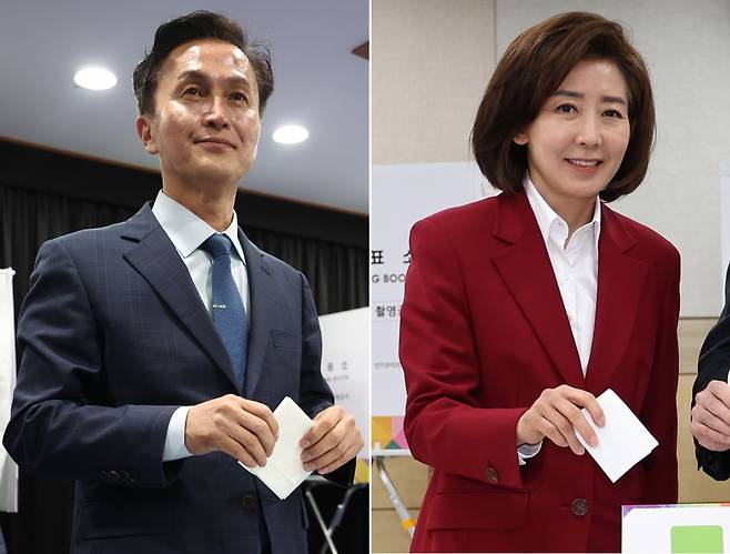 4·10 총선 사전투표가 시작된 지난 5일 오전 류삼영 더불어민주당 동작을 후보자가 서울 동작구 상도1동주민센터에 마련된 투표소를 찾아 투표하고 있다(사진 왼쪽). 같은 날 나경원 국민의힘 동작을 후보자가 흑석동주민센터 사전투표소에서 투표하고 있다. [연합]