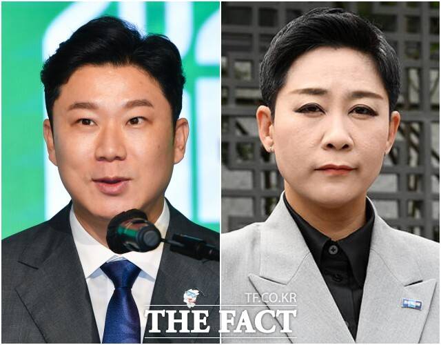 '사격황제' 진종오 전 대한체육회 이사(왼쪽)와 '눈물'이라는 노래로 유명한 가수 리아 김재원이 22대 총선에서 비례대표로 당선됐다. /박헌우·서예원 기자