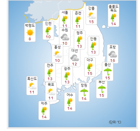 ⓒ기상청: 모레(16일) 오전 전국날씨