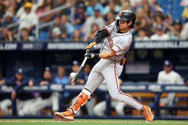 샌프란시스코 이정후가 5경기 연속 안타를 쳤다. 사진은 이정후의 타격 모습. /사진= 로이터