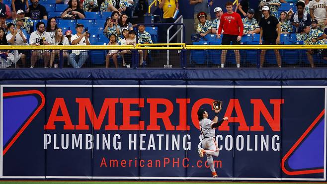 이정후가 8회말 타구를 잡아내고 있다. /AFP 연합뉴스