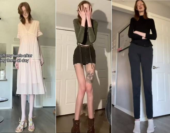 마시 커린이 틱톡에 올린 영상. 키가 천장에 거의 닿을듯한 모습이다. /틱톡