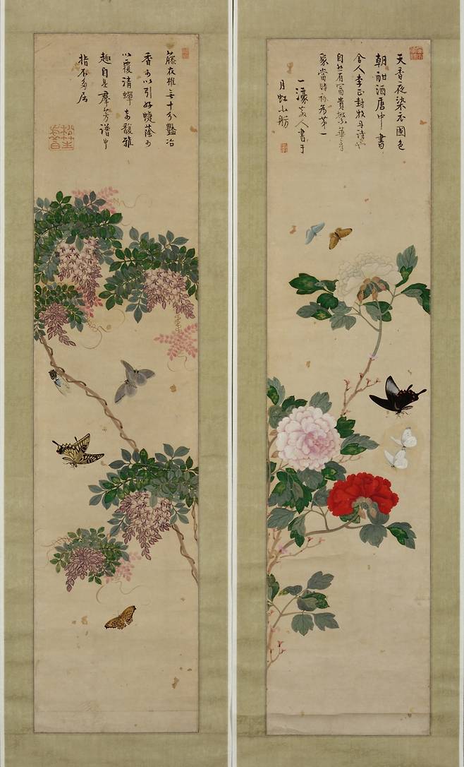 남계우의 '꽃과 나비' 두 폭 족자가 쌍을 이루는 작품 [국립중앙박물관 제공. 재판매 및 DB 금지]