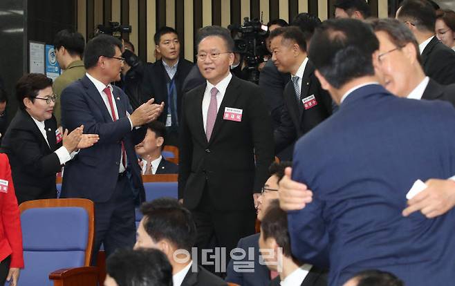 윤재옥 국민의힘 원내대표 겸 당대표 권한대행이 16일 오전 서울 여의도 국회에서 열린 제22대 국회 국민의힘·국민의미래 당선자총회에 참석하고 있다.(사진=이데일리 노진환 기자)