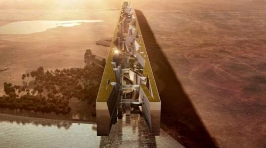 사우디아라비아가 지난해 공개한 '네옴시티 더 라인' 조감도. 당시 사우디는 더 라인을 170㎞에 이르는 직선형 도시라고 설명했으나, 실제 길이는 2.4km에 그칠 것이라고 주요 외신은 보도 했다. <네옴시티 홈페이지>