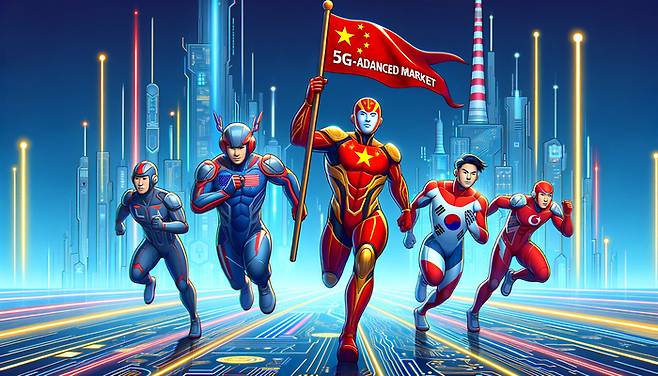 글로벌 5G-어드밴스드 시장 경쟁상황을 챗GPT Dall-e로 형상화.