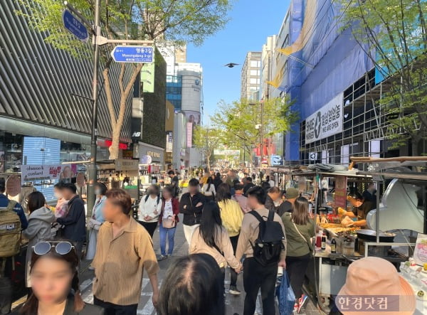 길거리 음식 판매 노점이 모여있는 명동의 거리. /사진=김세린 기자