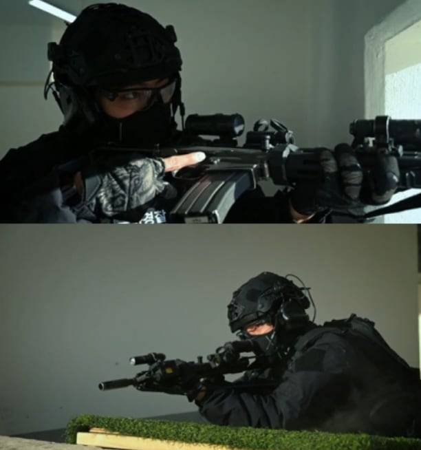 육군 2군단 쌍용부대에서 현역 군 복무 중인 그룹 방탄소년단(BTS)의 뷔(본명 김태형)가 특수임무대(SDT) 전투복을 입은 모습이 공개됐다. /뉴스1