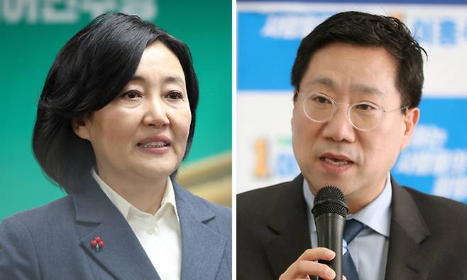 박영선 전 중소벤처기업부 장관(왼쪽), 양정철 전 민주연구원장. 연합뉴스