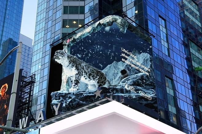 LG전자가 미국 뉴욕 타임스스퀘어 전광판에서 'LG와 함께하는 위기 동물 보호 캠페인' 영상을 상영한다.