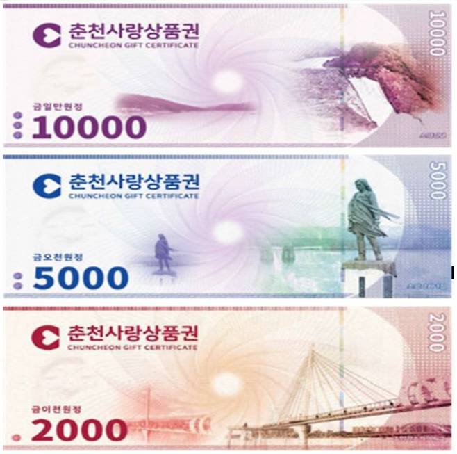 지역 화폐인 춘천사랑상품권. 춘천시 제공