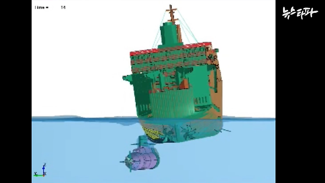 ▲ 사참위의 잠수함 추돌 시뮬레이션 영상 캡처