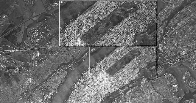 한화시스템 소형 SAR 위성으로 촬영한 뉴욕 맨해튼 중심부의 센트럴 파크. 한화시스템 제공
