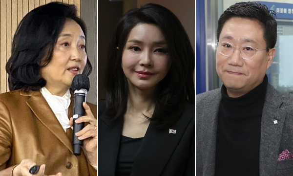 박영선 전 중소벤처기업부 장관(왼쪽부터), 윤석열 대통령의 부인 김건희 여사, 양정철 전 민주연구원장. 뉴시스