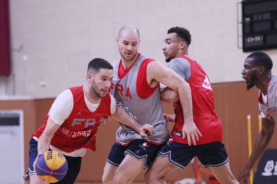 홍천에서 훈련을 하고 있는 프랑스 3x3 남자 대표팀. KXO 제공