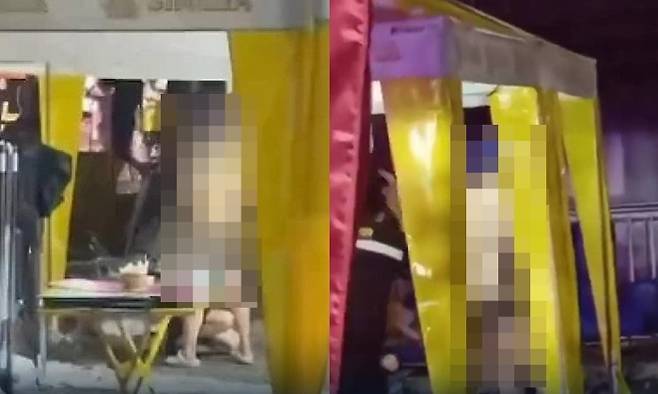한국인 남성 두 명이 태국 송끄란 축제에서 음란행위를 하는 모습이 온라인에 확산되고 있다. 사진=채널3플러스뉴스 캡처
