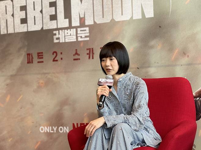 Bae Doo-na speaks during a press conference held in Seoul on Friday. (Kim Da-sol/The Korea Herald)