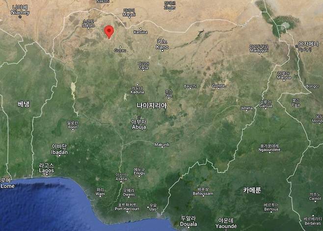 지난주 나이지리아 정부군 공습받은 서북부 잠파라주 마라둔 지역 [구글 지도 캡처. 재판매 및 DB 금지]