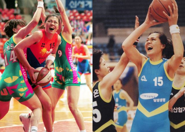 2000년 당시 여자농구 선수였던 정은순씨가 밀착형 경기복을 입고 경기를 뛰는 모습. 한국일보 자료사진