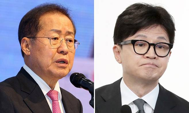 홍준표 대구시장(왼쪽), 한동훈 전 국민의힘 비상대책위원장. 뉴시스·연합뉴스