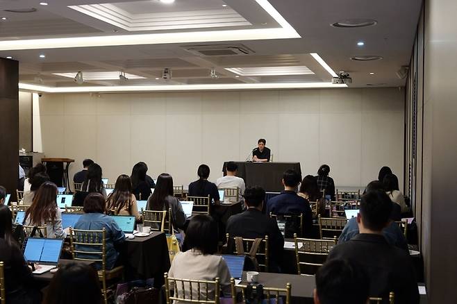 22일 오후  블래스트 이성구 대표의 ‘버추얼 아이돌 그룹’ PLAVE(플레이브) 관련 기자간담회가 열렸다. 사진=블래스트