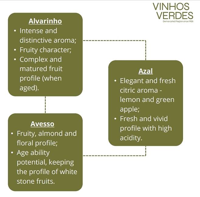 알바리뉴, 아베소, 아잘 품종 특징.