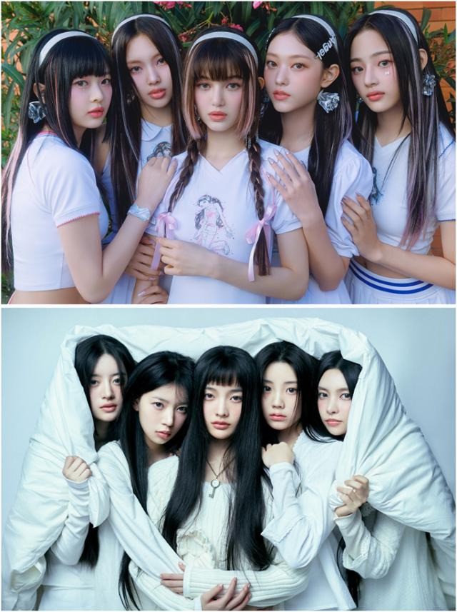 어도어의 걸그룹 뉴진스(위)와 빌리프랩의 걸그룹 아일릿. 어도어·쏘스뮤직 제공