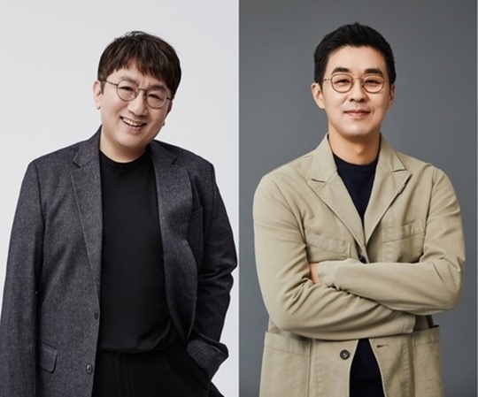 하이브 방시혁 이사회 의장(왼쪽)· 박지원 CEO. 제공|하이브