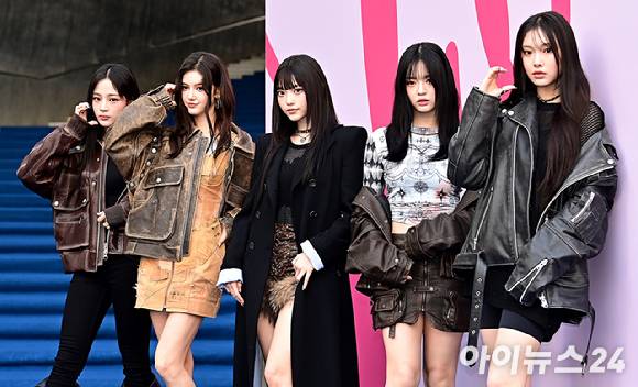 걸그룹 뉴진스가 지난 2월 1일 오후 서울 중구 동대문디자인플라자에서 열린 2024 가을/겨울(F/W) 서울패션위크 박소영 디자이너의 '줄라이칼럼'에 참석해 포토타임을 갖고 있다. [사진=곽영래 기자]