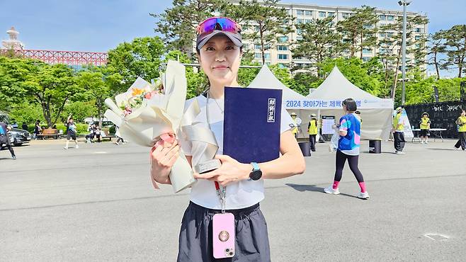 28일 서울하프마라톤 여자 10km 부문에서 우승한 가와바타 에리. /박진성 기자