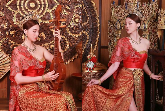 유인영이 태국 전통의상인 ‘쑤타이’를 입고 포즈를 취했다.사진=유인영 개인채널