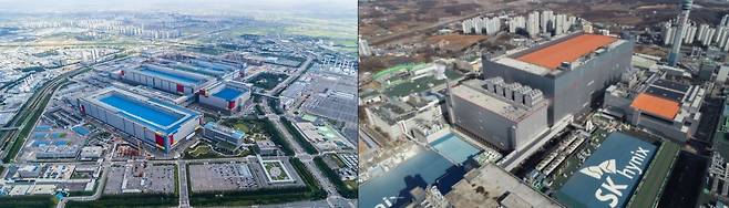 (왼쪽부터)삼성전자 평택캠퍼스, SK하이닉스 이천 M16 공장 전경./각 사 제공