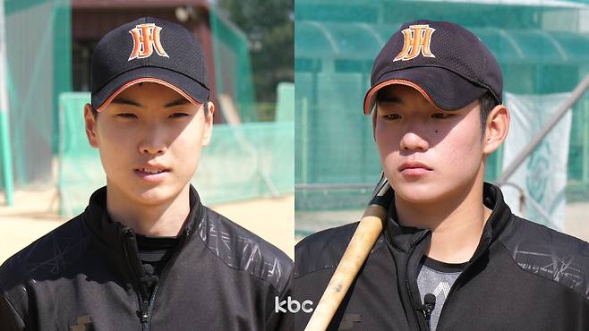 ▲광주진흥고등학교 야구부 투수 정진우(왼쪽) 타자 김태현(오른쪽)
