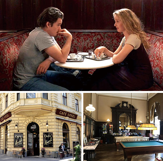 제시와 셀린이 손전화를 하며 서로의 진심을 나누는 장소는 비엔나의 대표적인 커피하우스 ‘카페슈페를’이다. 카페슈페를에는 지금도 한편에 당구대, 신문스크랩 등이 놓여 있다.