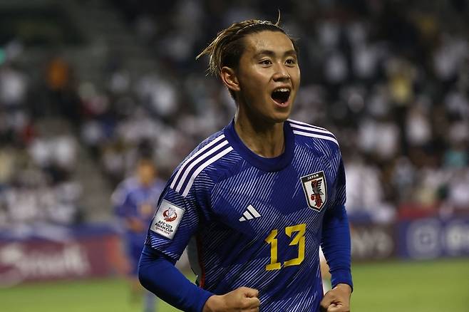 일본 아라키 료타료가 30일 U-23 아시안컵 준결승에서 이라크를 상대로 골을 터뜨린 뒤 기뻐하고 있다. AFP연합뉴스