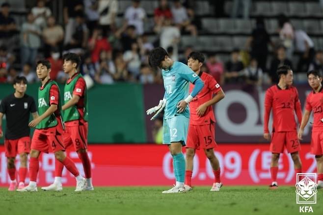 2024 파리 올림픽 본선 진출에 실패한 한국 U-23 축구 대표팀. 사진=대한축구협회 제공