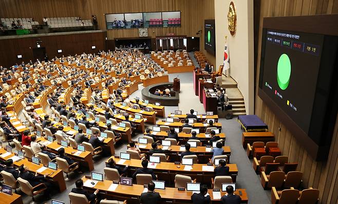 Lawmakers are gathered at the National Assembly in western Seoul to convene a parliamentary plenary session on Thursday. (Yonhap)